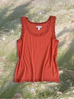 Coldwater Creek Burnt Orange Ribbed Cotton Lace Trim Cami Tank Top Boho Fall